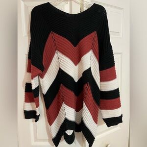 SHEIN Chevron Knit Sweater - Black, Red, and White